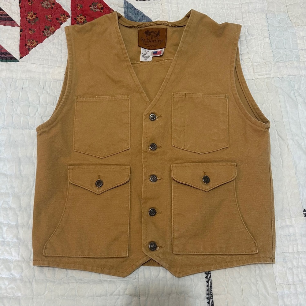 Schaefer Outfitter Canvas Vest Brown Style 315 Made in USA Mens Large